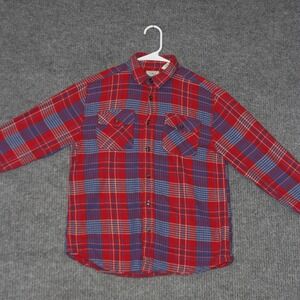 LL Bean Flannel Shirt Boy L Red Blue Plaid Long Sleeve Button Up Cotton Outdoors